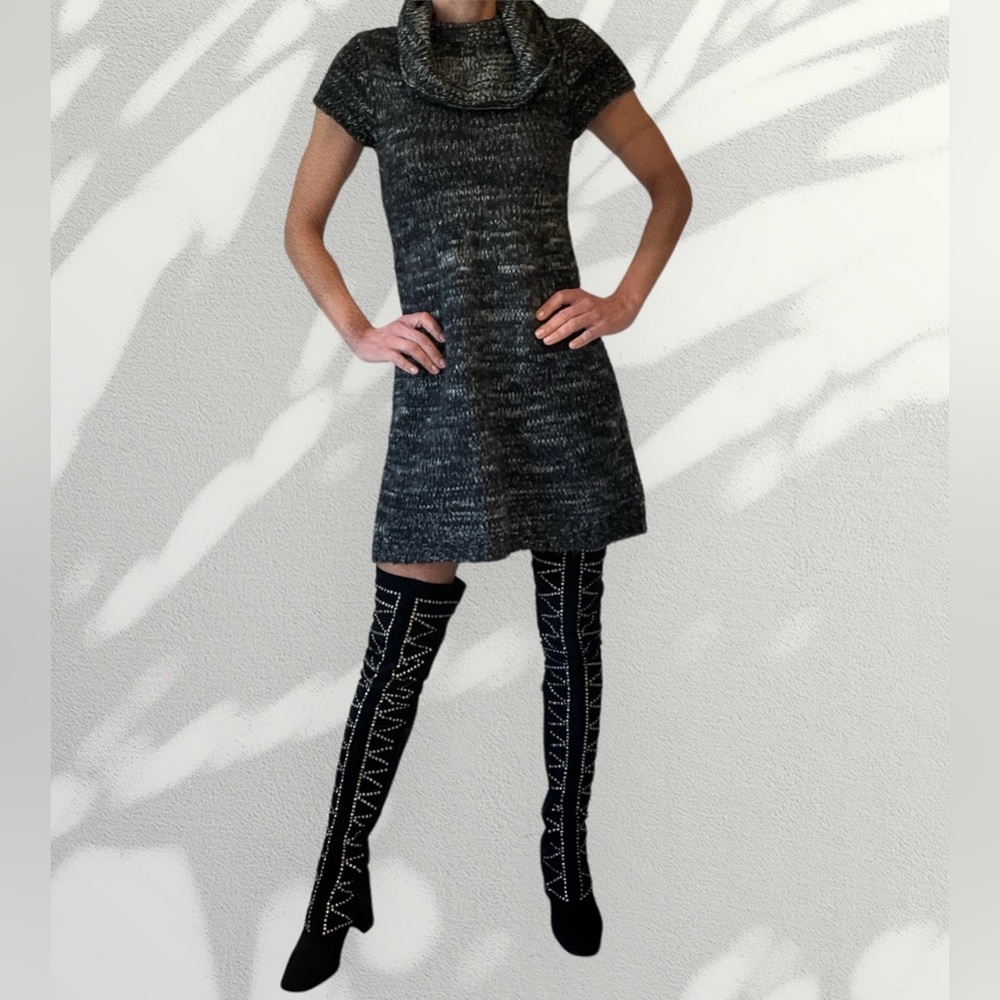 XXI Sweater Dress, B & W, Cowell Neck, Cap Sleeves, Pullover, Stretch, Sz Small